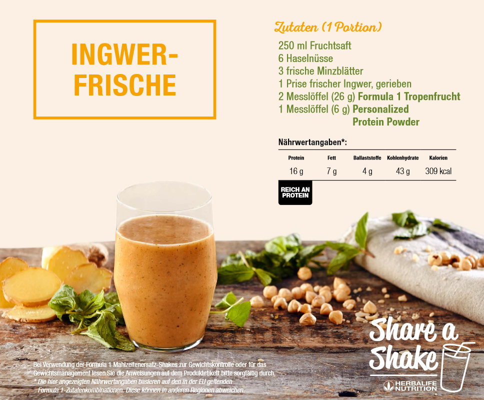 herbalife shake  zutaten ingwer saft minze frucht protein