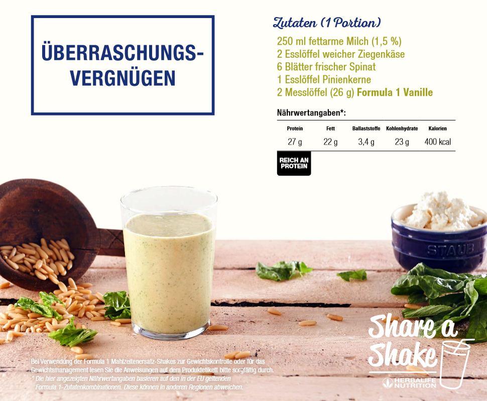 herbalife shake zutaten überraschung milch ziegenkäse spinat pinienkerne vanille
